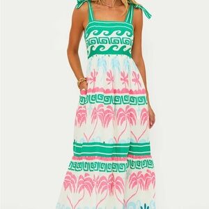 Beach Riot Green & Pink Patterned Tie-Shoulder Maxi Dress